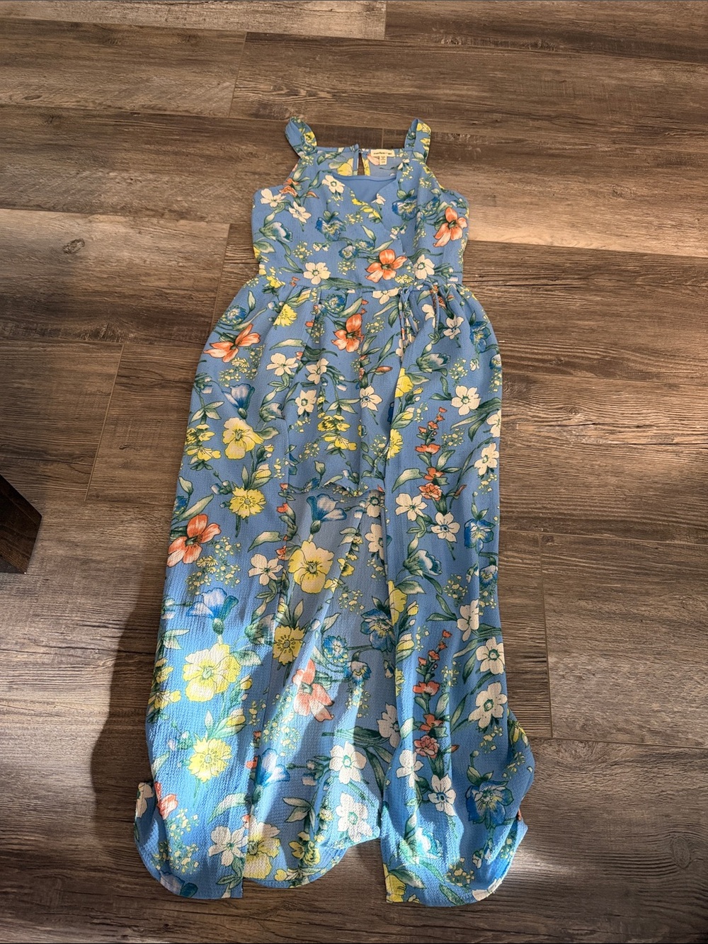 Monteau Blue Floral Sleeveless Romper Style Maxi Dress